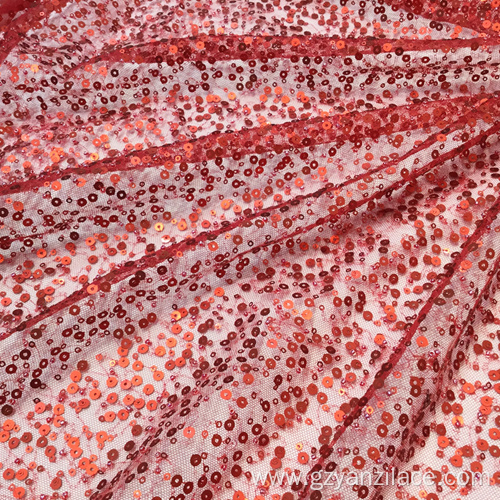 Shiny Red Sequin Lace Embroidery Fabric
